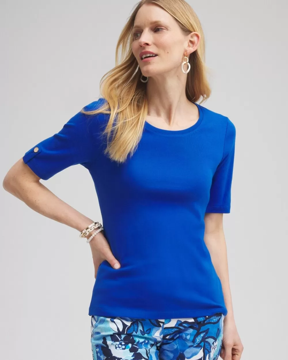 Fashion Elbow Sleeve Cotton Tee Tops