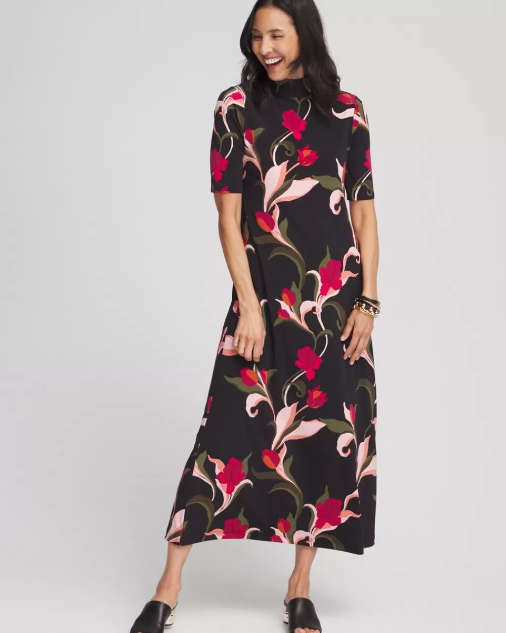 Store Elbow-sleeve Mock Neck Maxi Dress Dresses