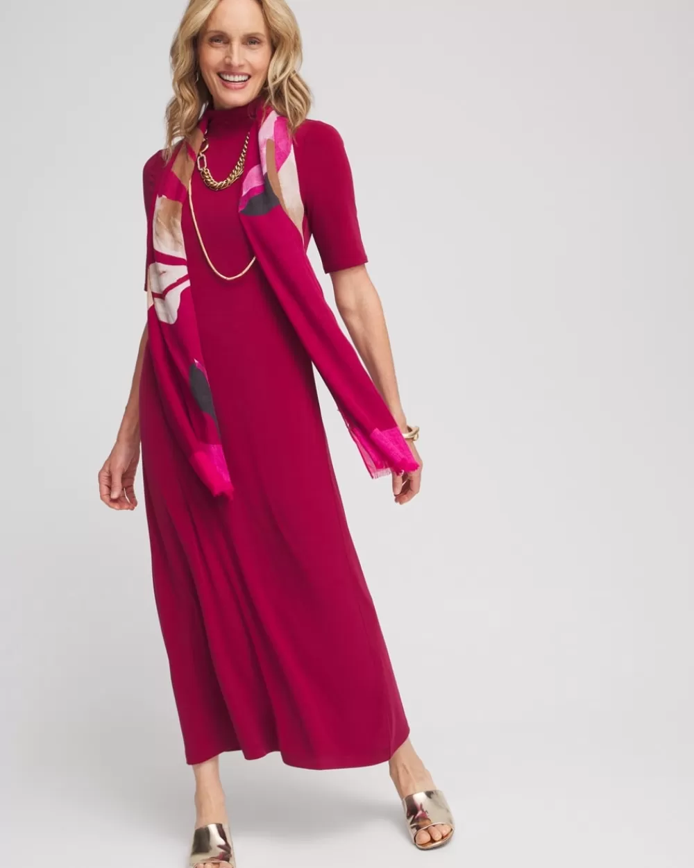 Best Sale Elbow-sleeve Mock Neck Maxi Dress Dresses