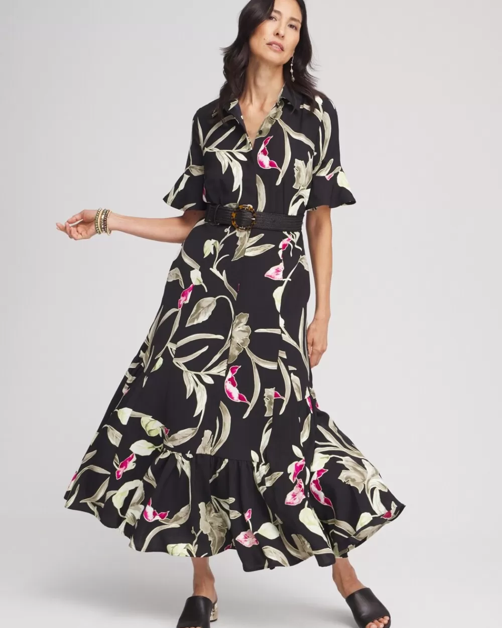 Online Elbow-sleeve Tiered Maxi Dress Dresses