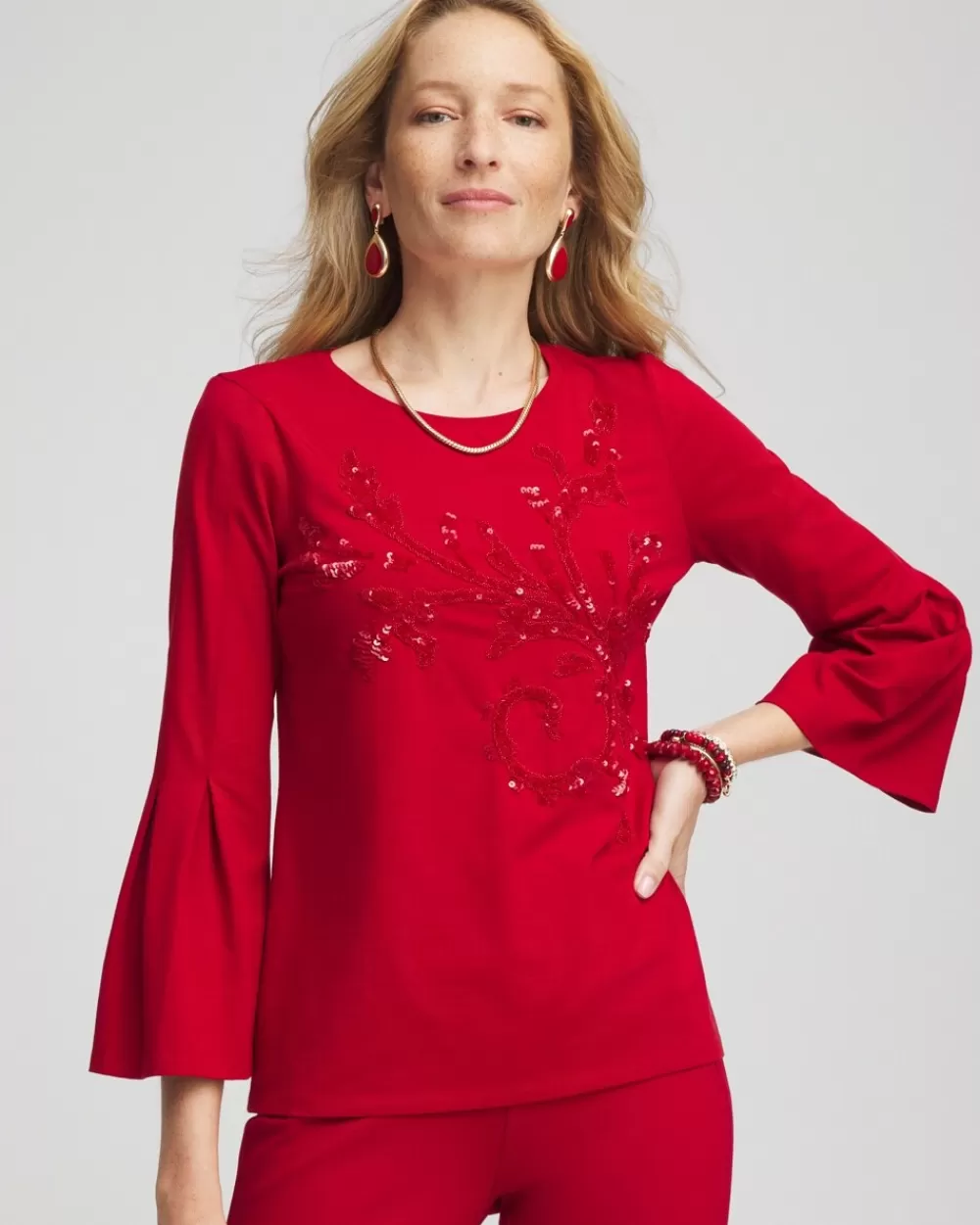 Cheap Embellished Flute Sleeve Tee Tops | Tees