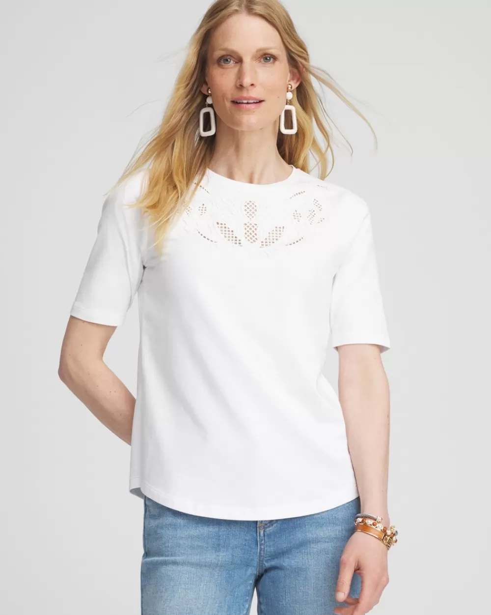 New Embellished Laser Cut Detail Tee Tops