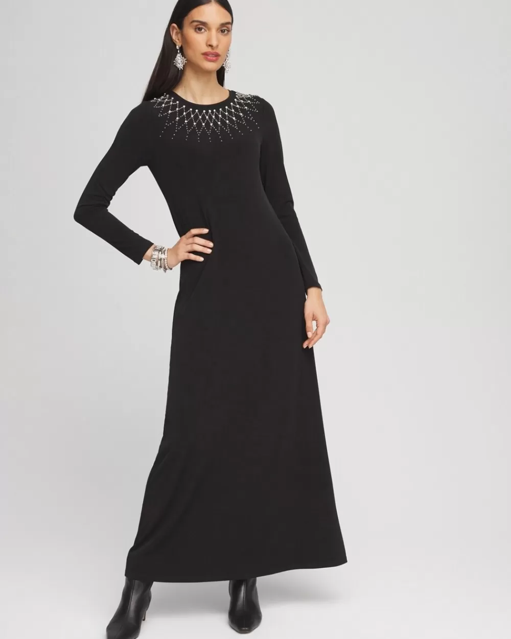 Cheap Embellished Long Sleeve Maxi Dress Dresses