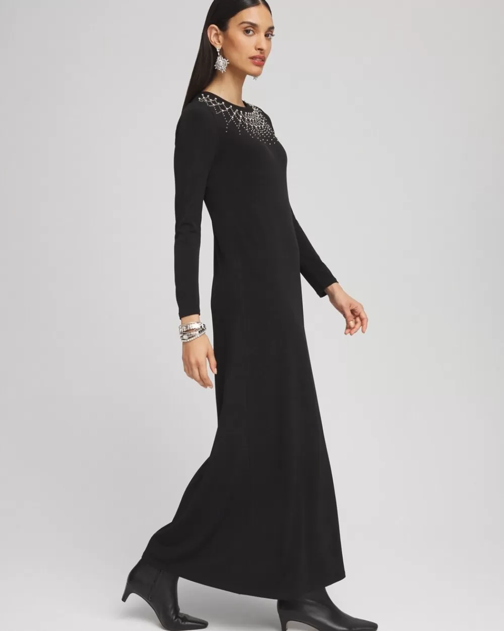 Cheap Embellished Long Sleeve Maxi Dress Dresses