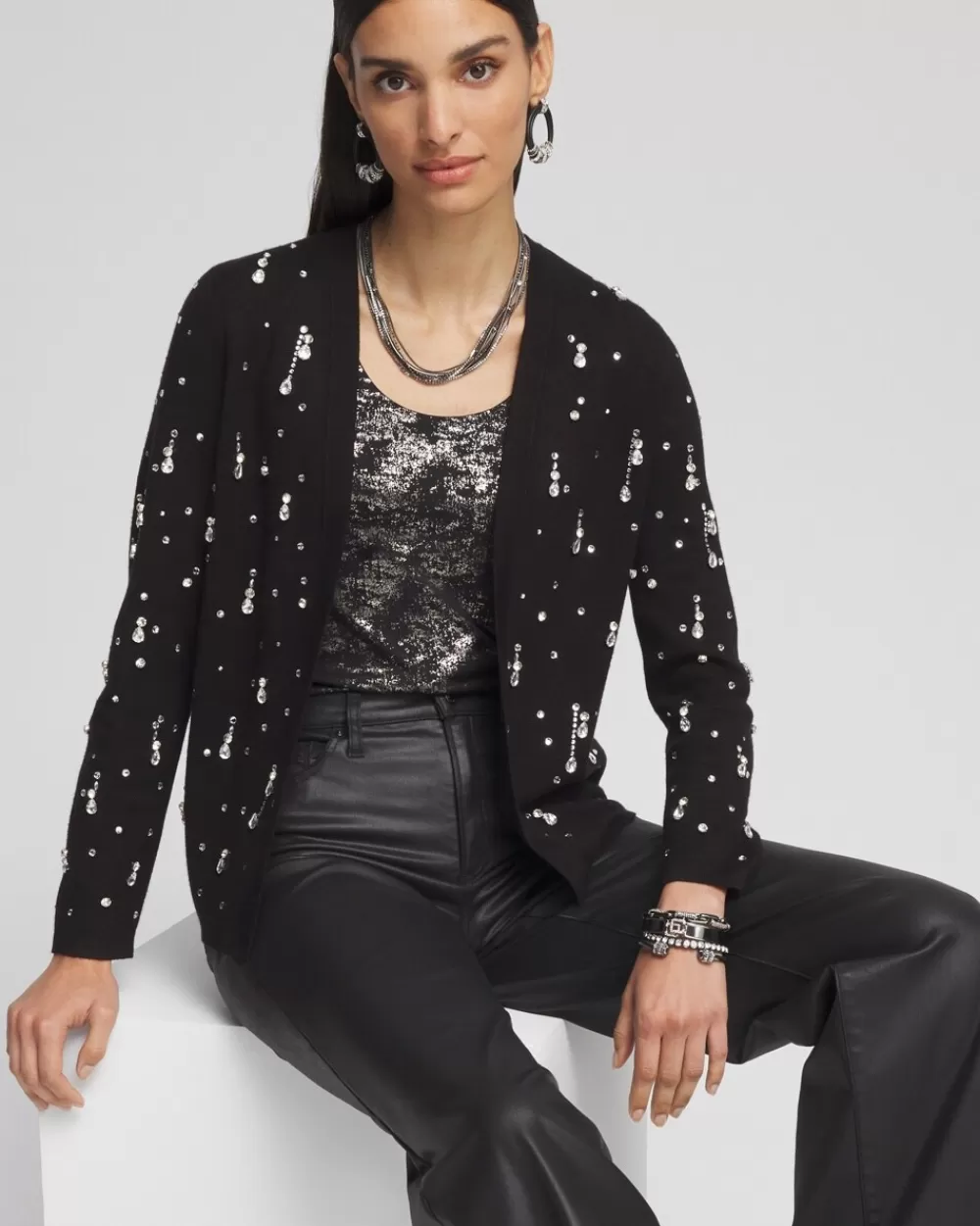 Cheap Embellished Long-sleeve Cardigan Sweaters