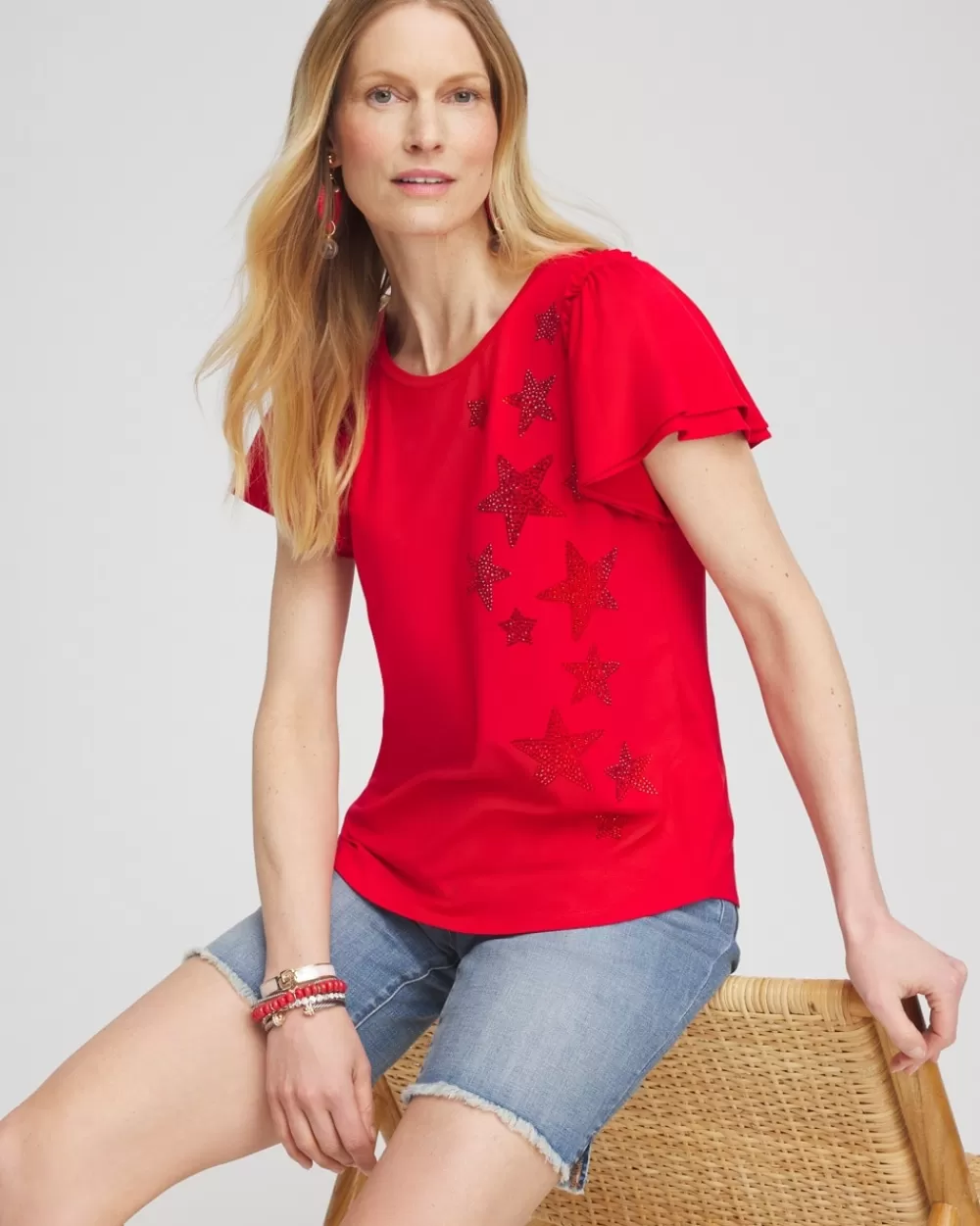 Flash Sale Embellished Star Tee Tops