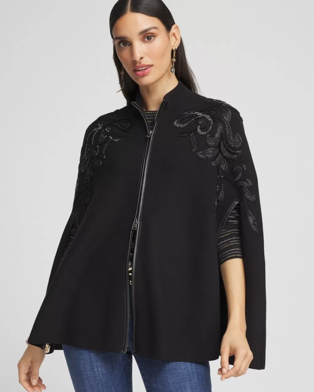 Outlet Embellished Zip Front Cape Ponchos & Ruanas