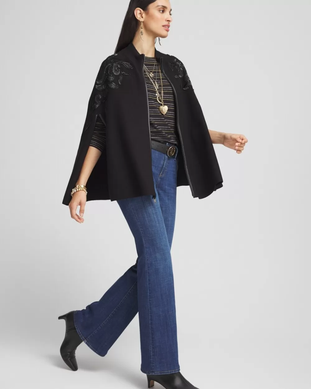 Outlet Embellished Zip Front Cape Ponchos & Ruanas