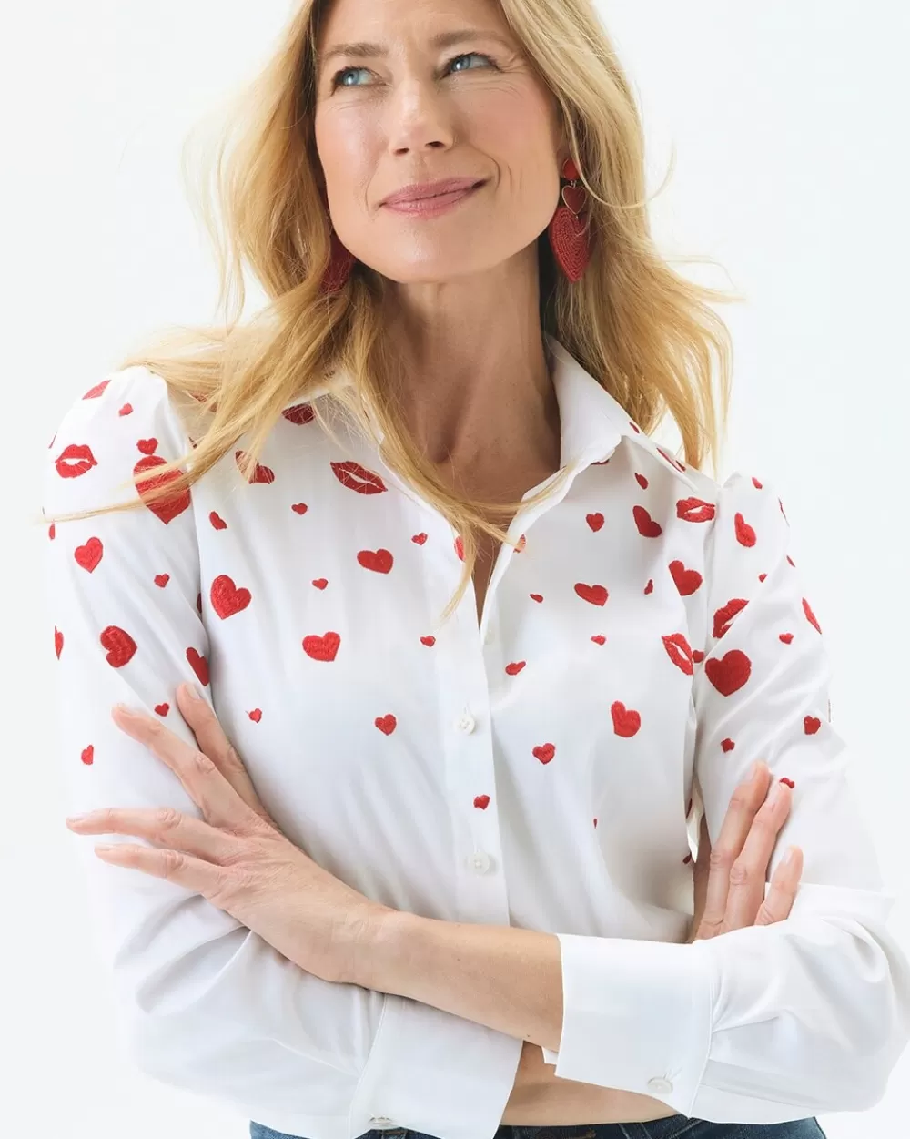 Flash Sale Embroidered Hearts Shirt Tops