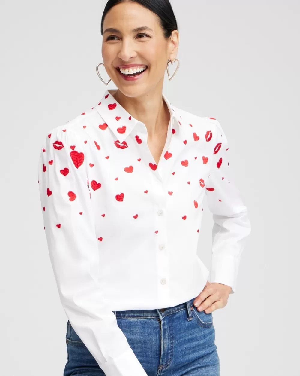 Flash Sale Embroidered Hearts Shirt Tops