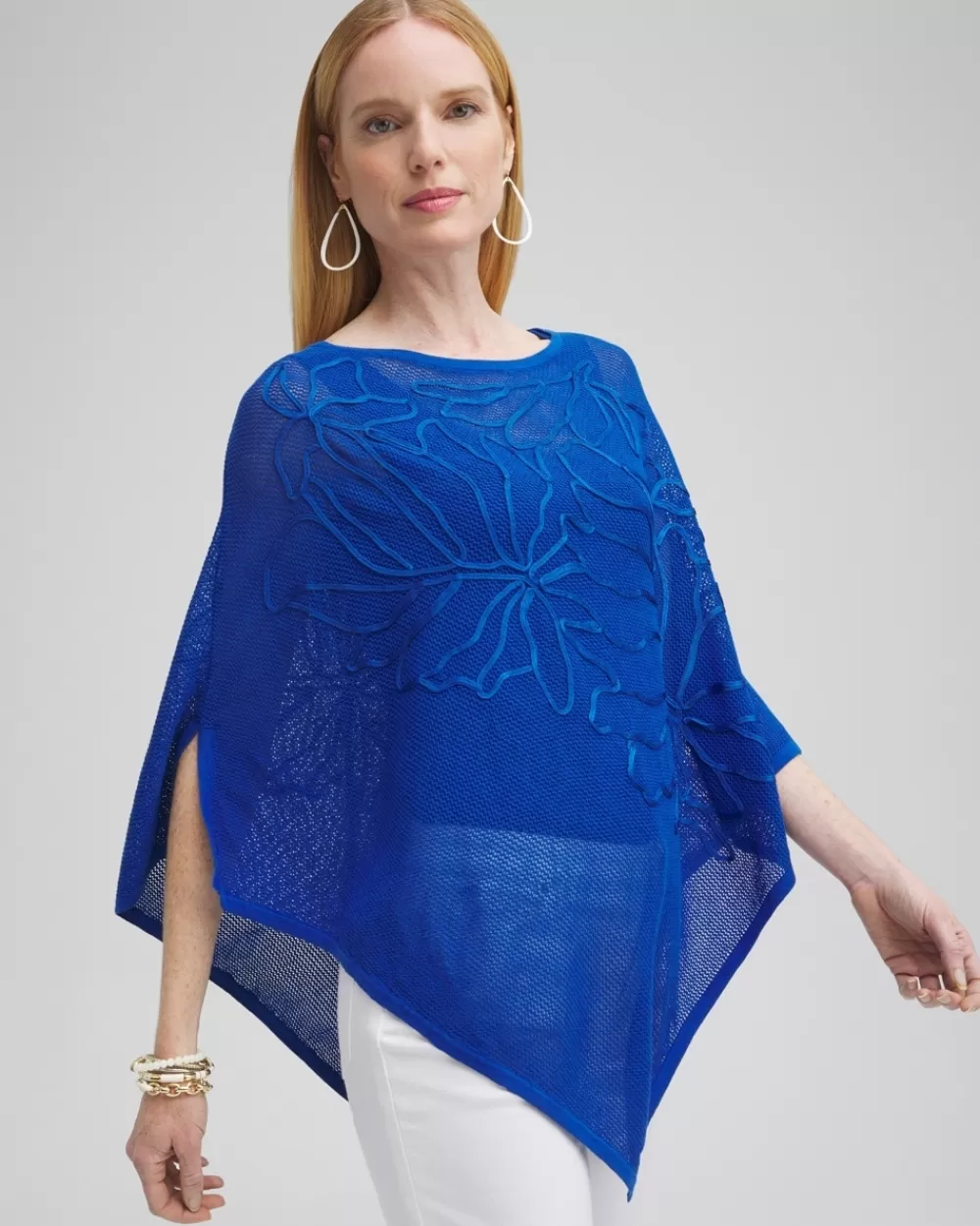 Flash Sale Embroidered Knit Triangle Poncho Tops