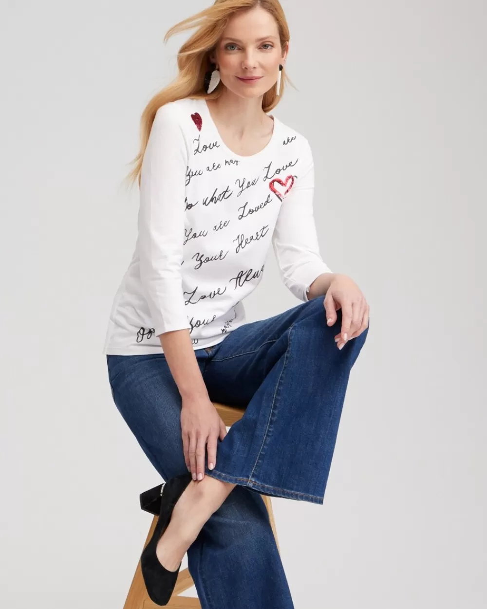 Fashion Embroidered Love Note Tee Tops