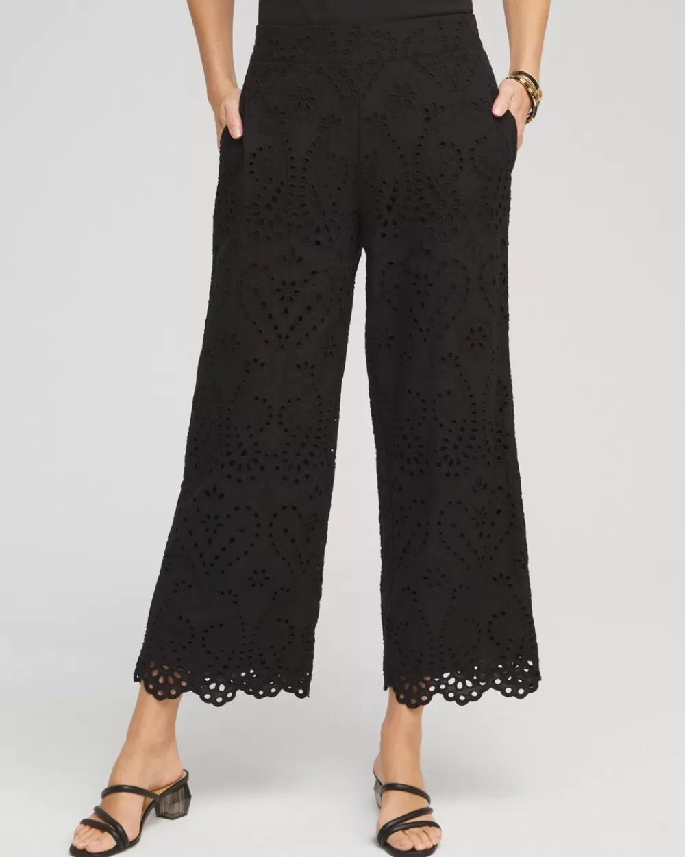 Shop Eyelet Lace Cropped Pants Pants