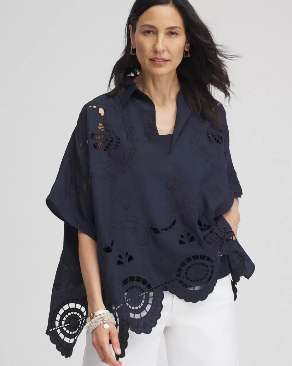 Fashion Eyelet Poncho Tops