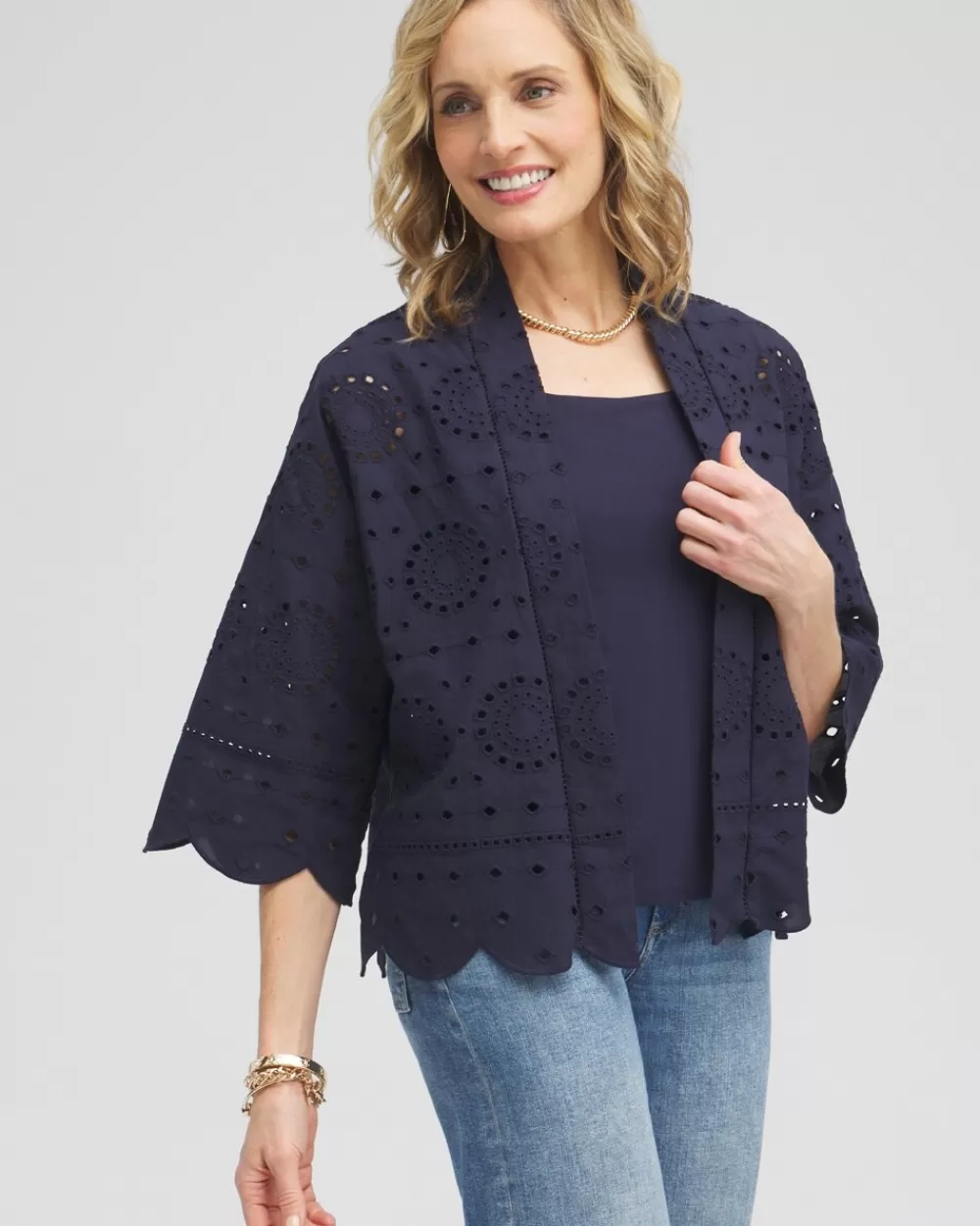 Fashion Eyelet Short Kimono Tops