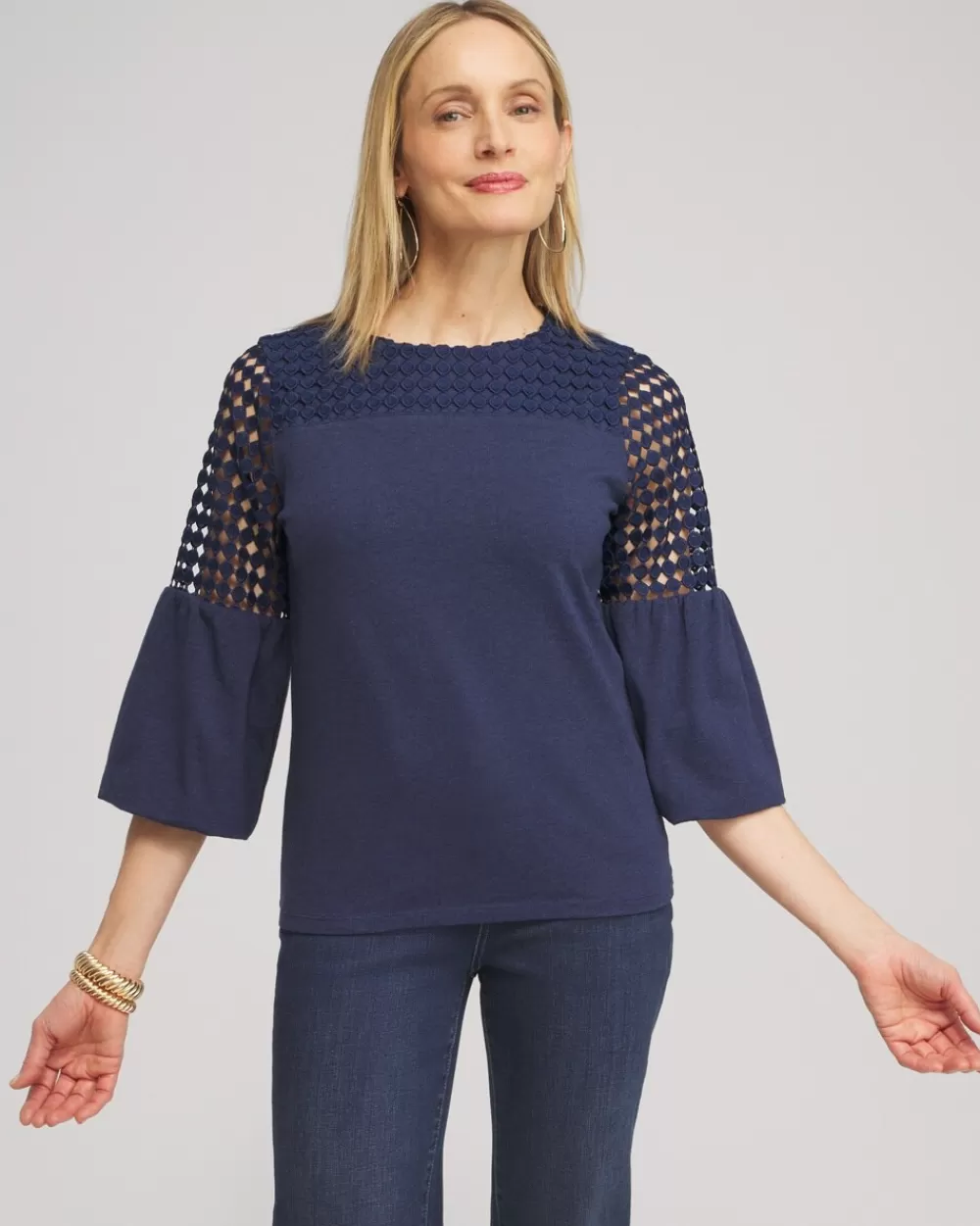 Hot Faux Denim Lace Mix Top Tops