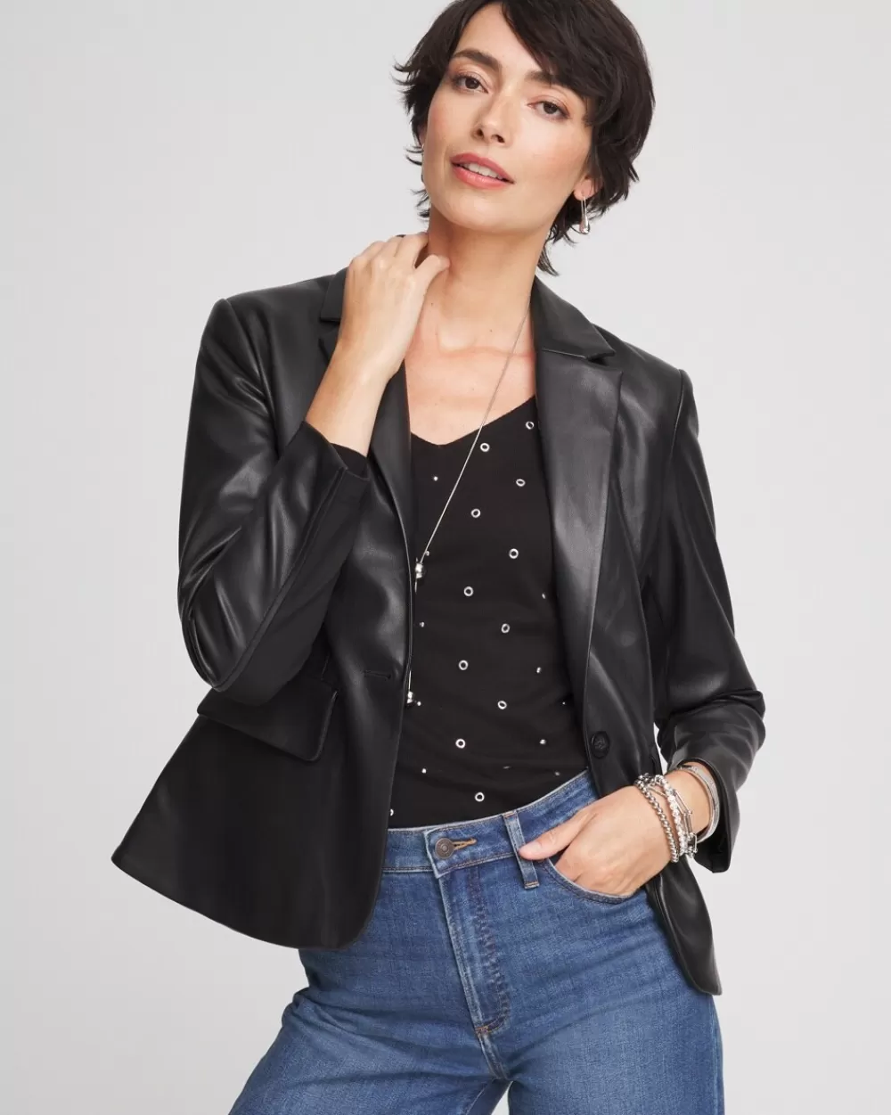 Sale Faux Leather Peplum Blazer Jackets & Coats