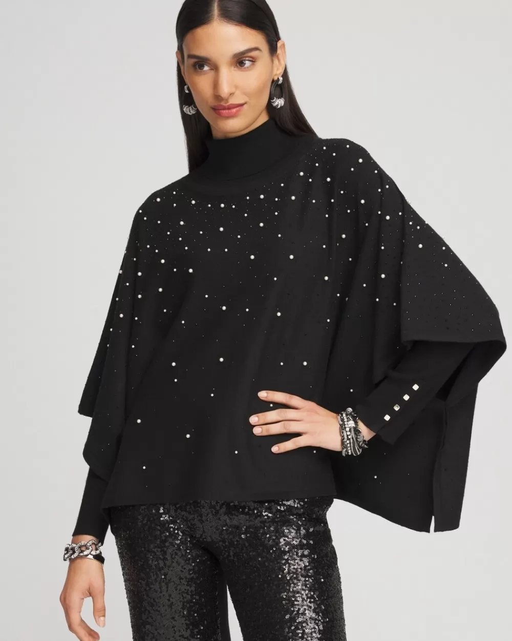 Sale Faux Pearl Cashmere Blend Poncho Ponchos & Ruanas | Cold Weather Accessories