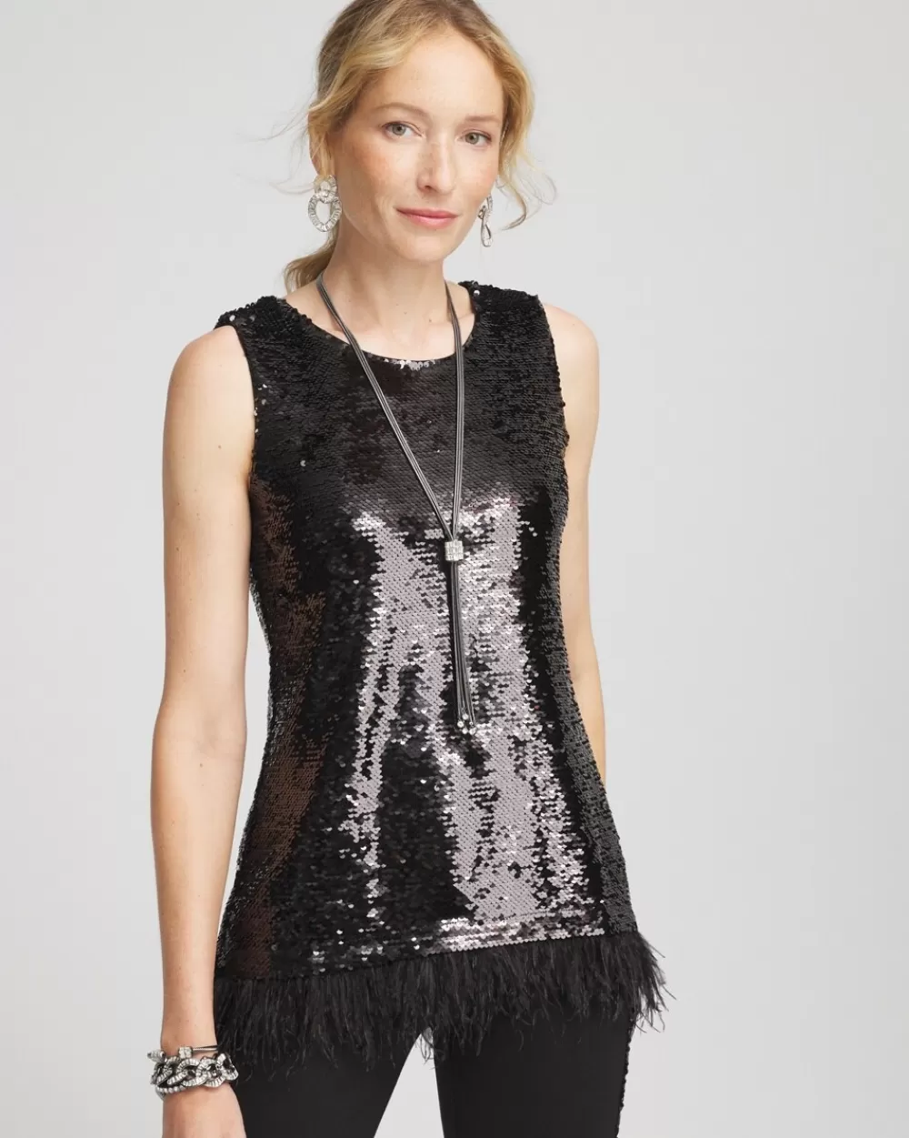 Hot Faux-Feather Sequin Tank Tops