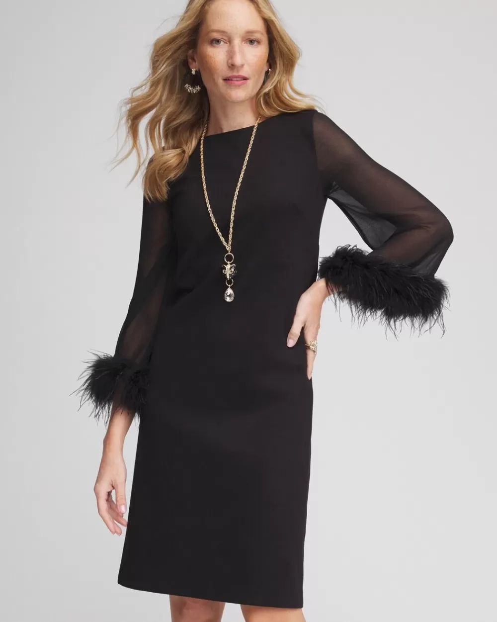 Sale Feather Cuff Sleeve Dress Dresses