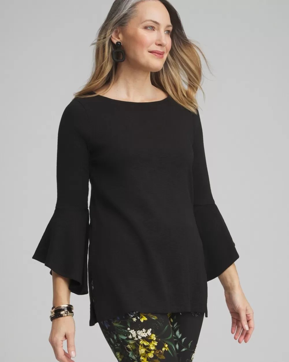 Cheap Flare Sleeve Tunic Tops