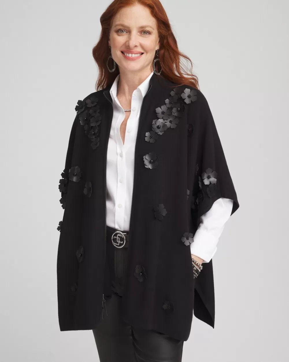 Discount Floral Appliqué Ruana Tops | Ponchos & Ruanas