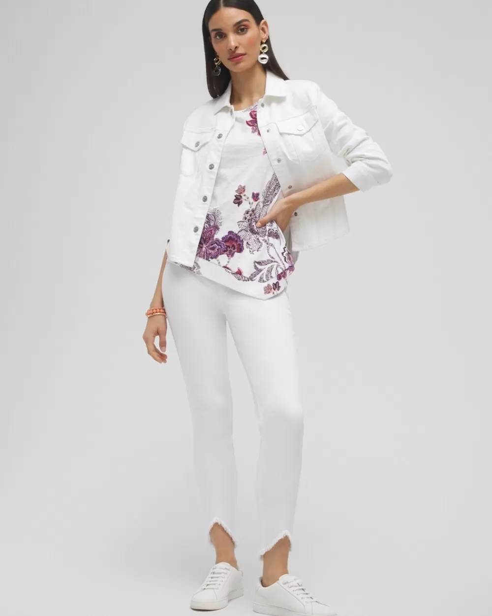 Shop Floral Asymmetrical Elbow Sleeve Tee Tops