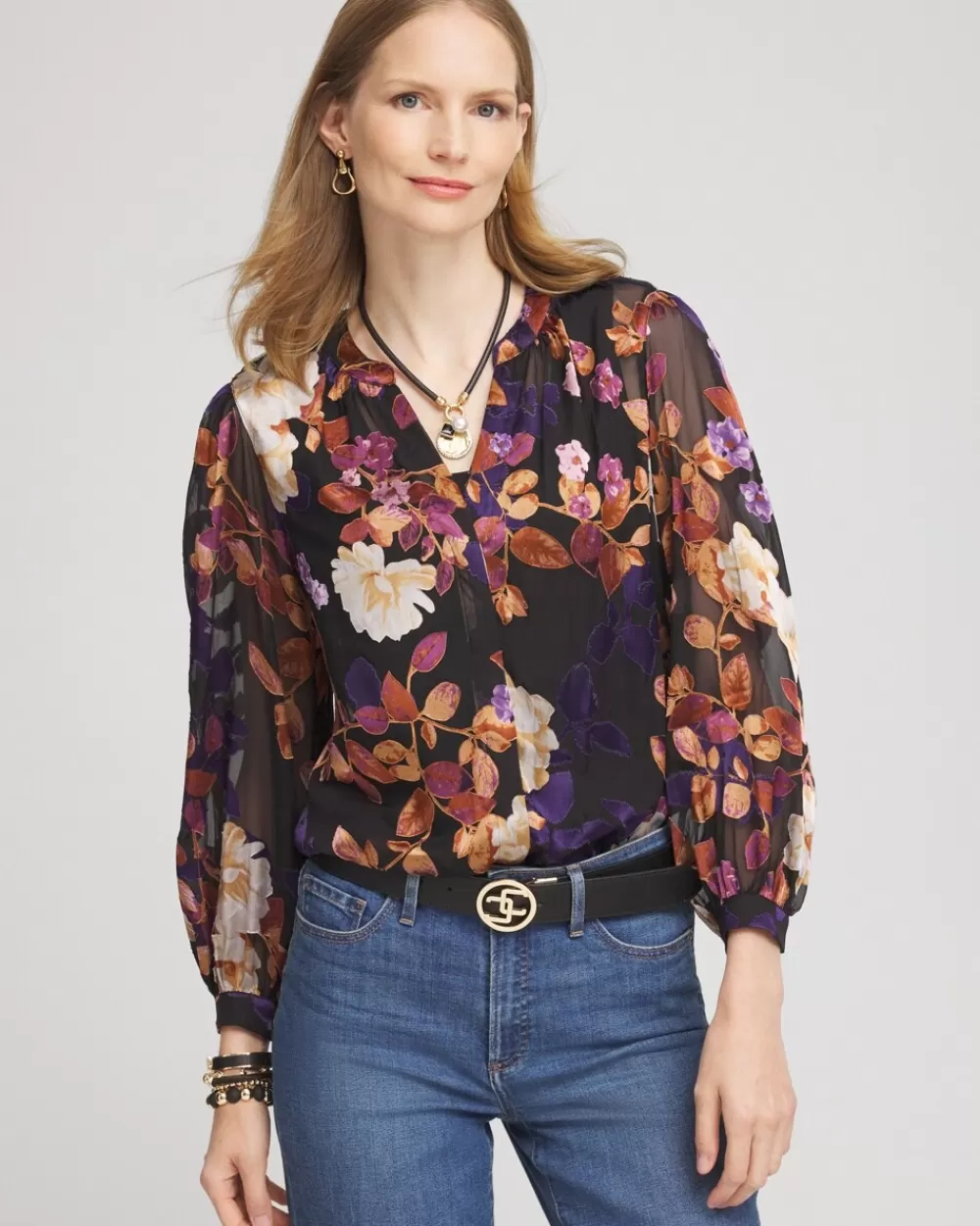 Clearance Floral Burnout Blouse Tops | Blouses & Shirts