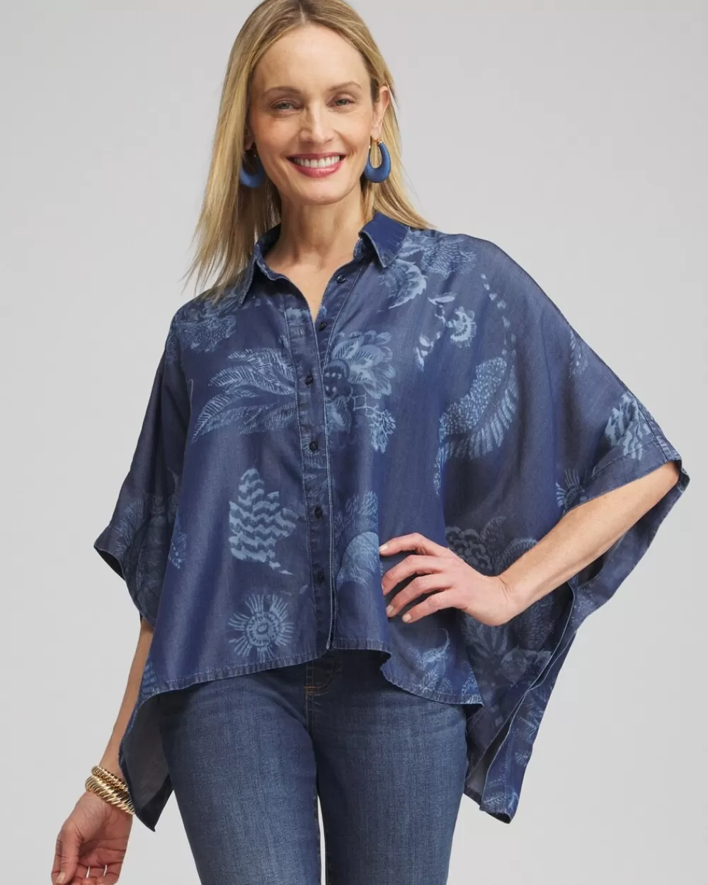 Clearance Floral Button Front Poncho Tops