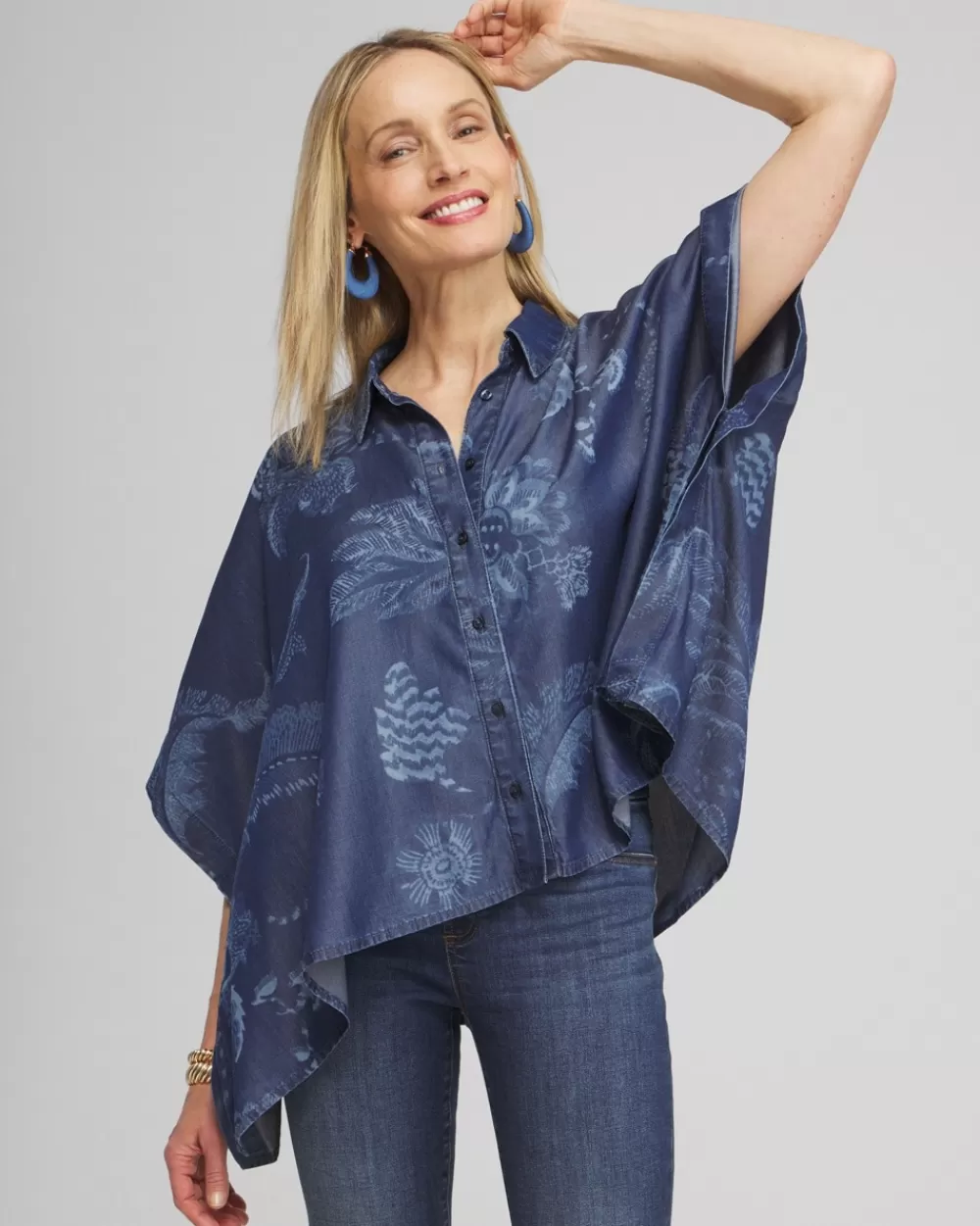 Clearance Floral Button Front Poncho Tops