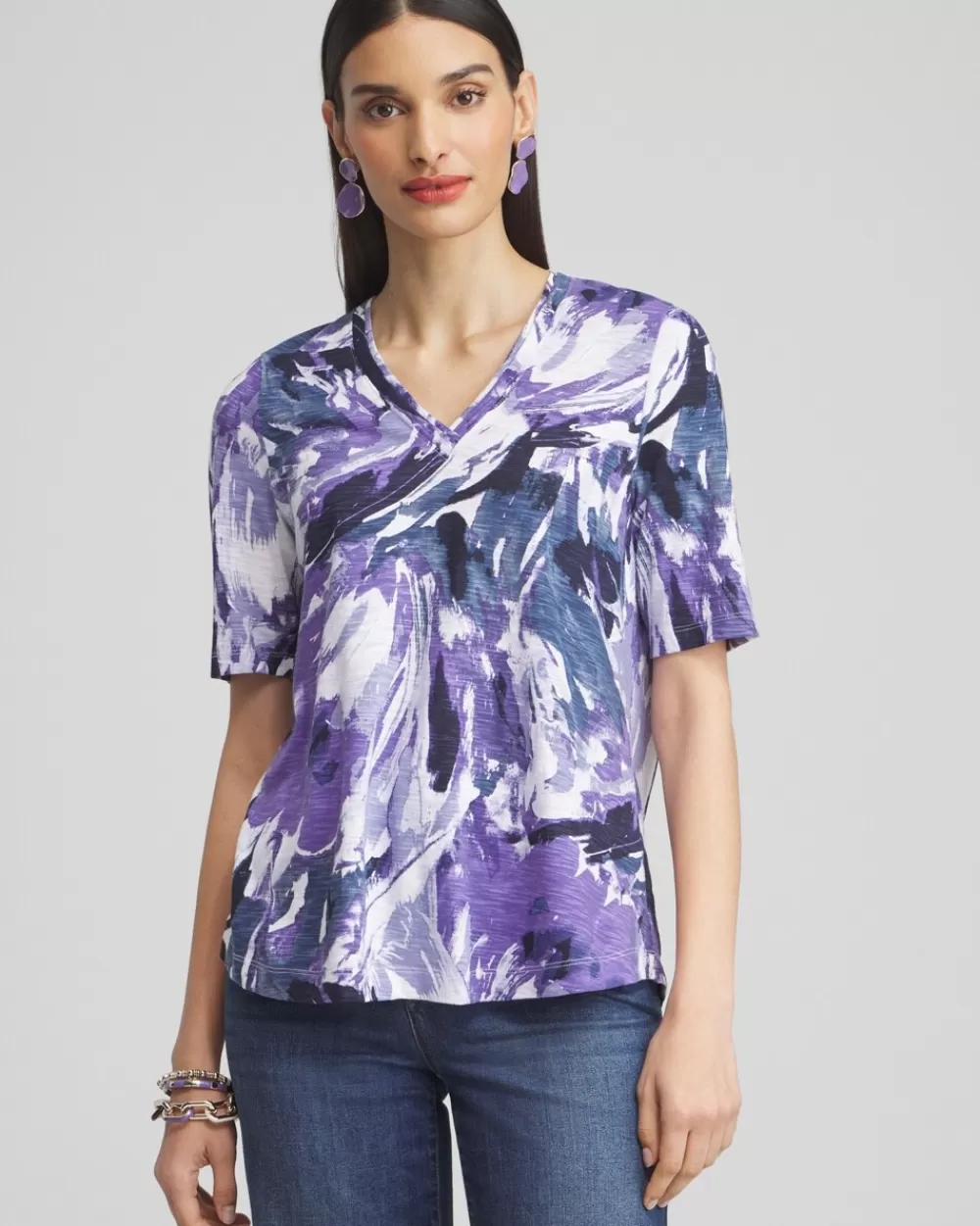 Best Sale Floral Elbow Sleeve A-line Tee Tops