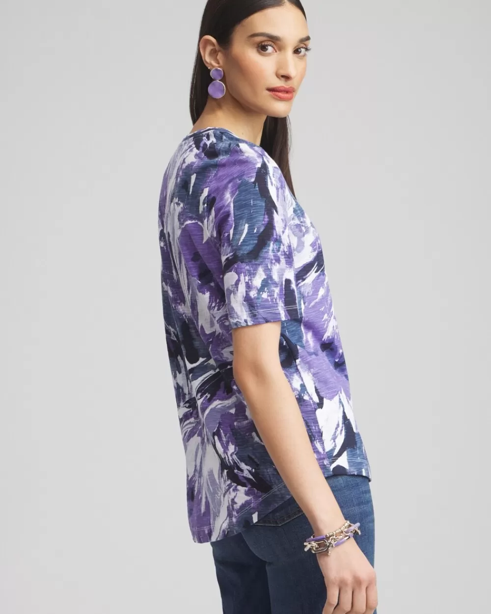 Best Sale Floral Elbow Sleeve A-line Tee Tops