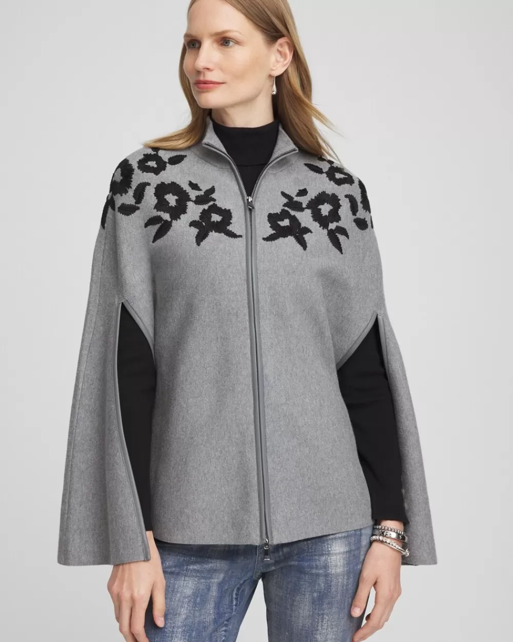 New Floral Embroidered Sweater Cape Tops | Ponchos & Ruanas