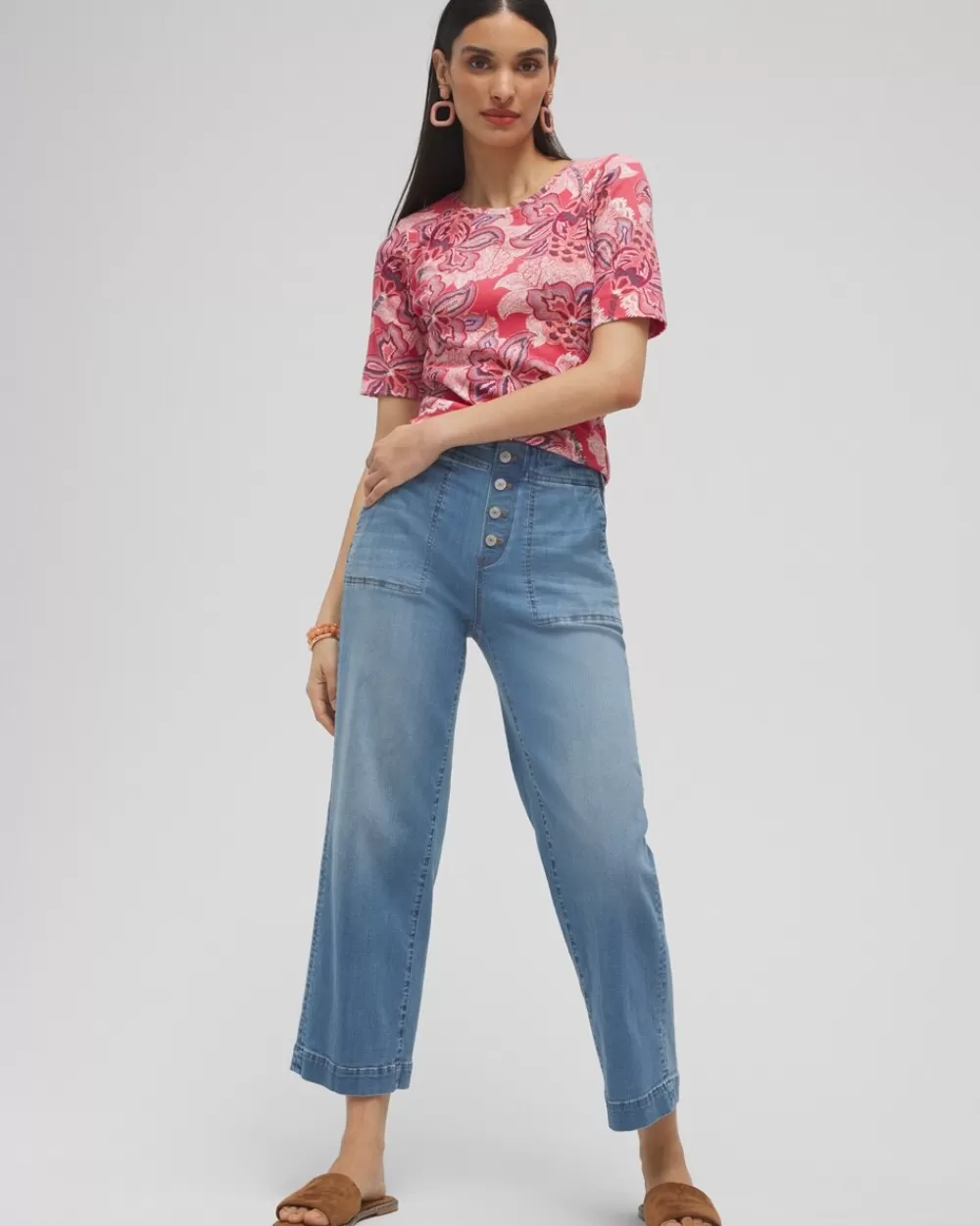 Sale Floral Everyday Elbow Sleeve Tee Tops