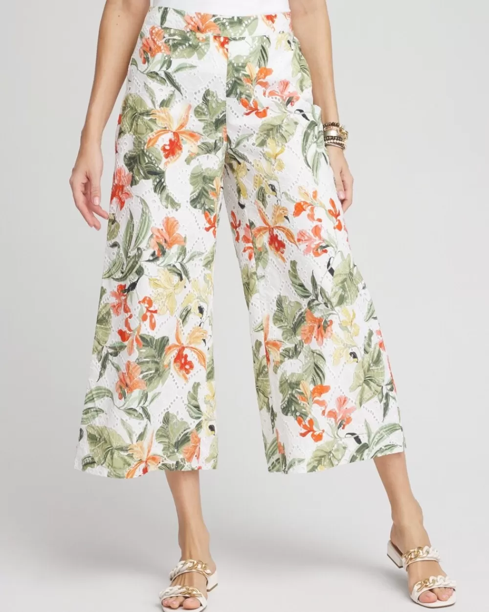 Online Floral Eyelet Culotte Pants Pants