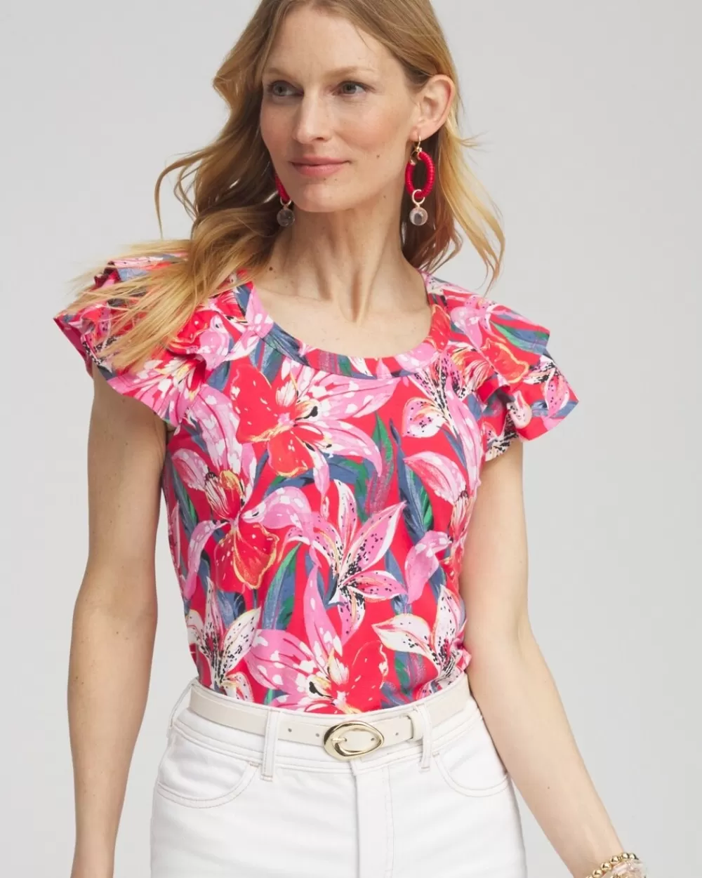 Clearance Floral Layered Cap Sleeve Tee Tops