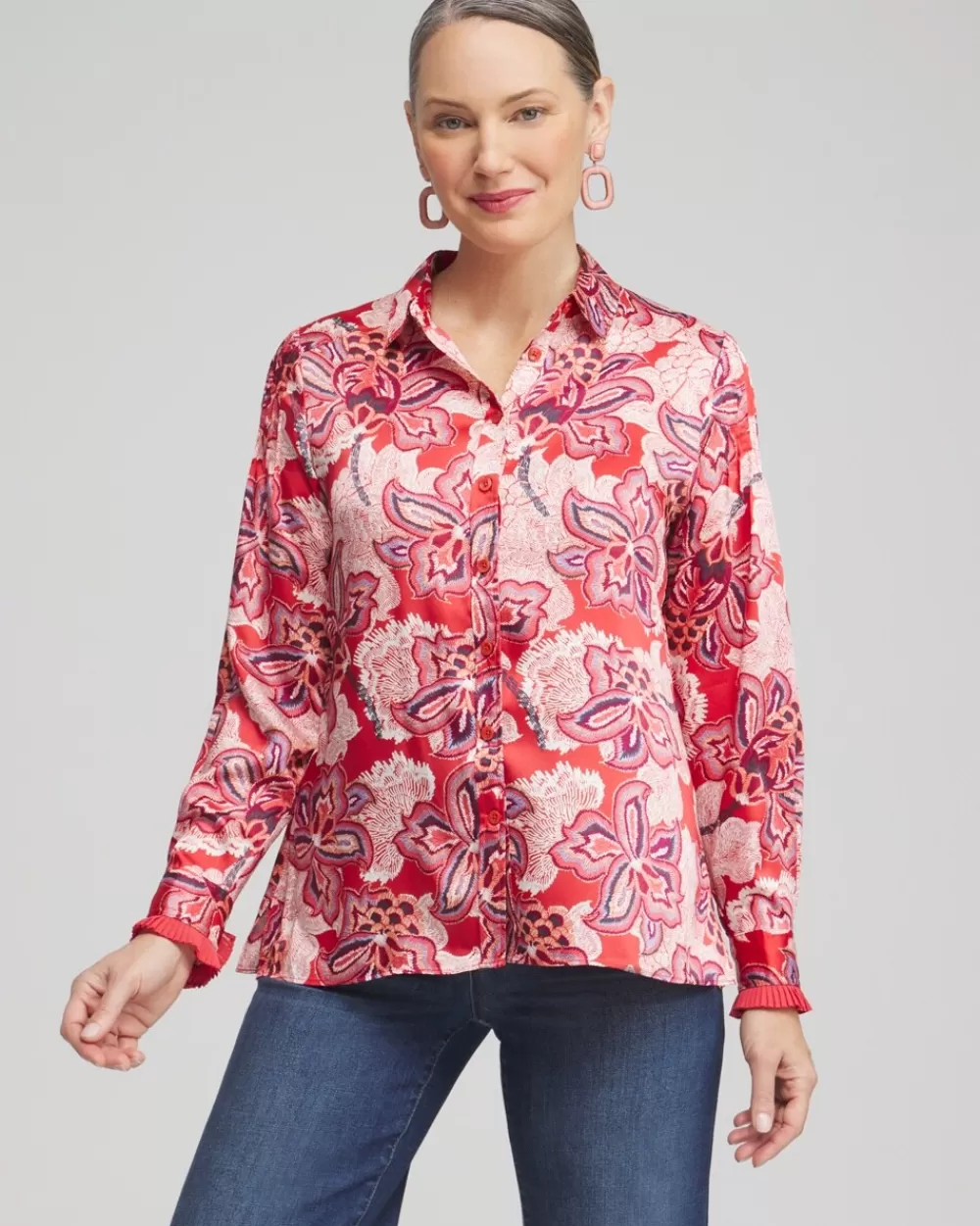 New Floral Pleated Blouse Tops