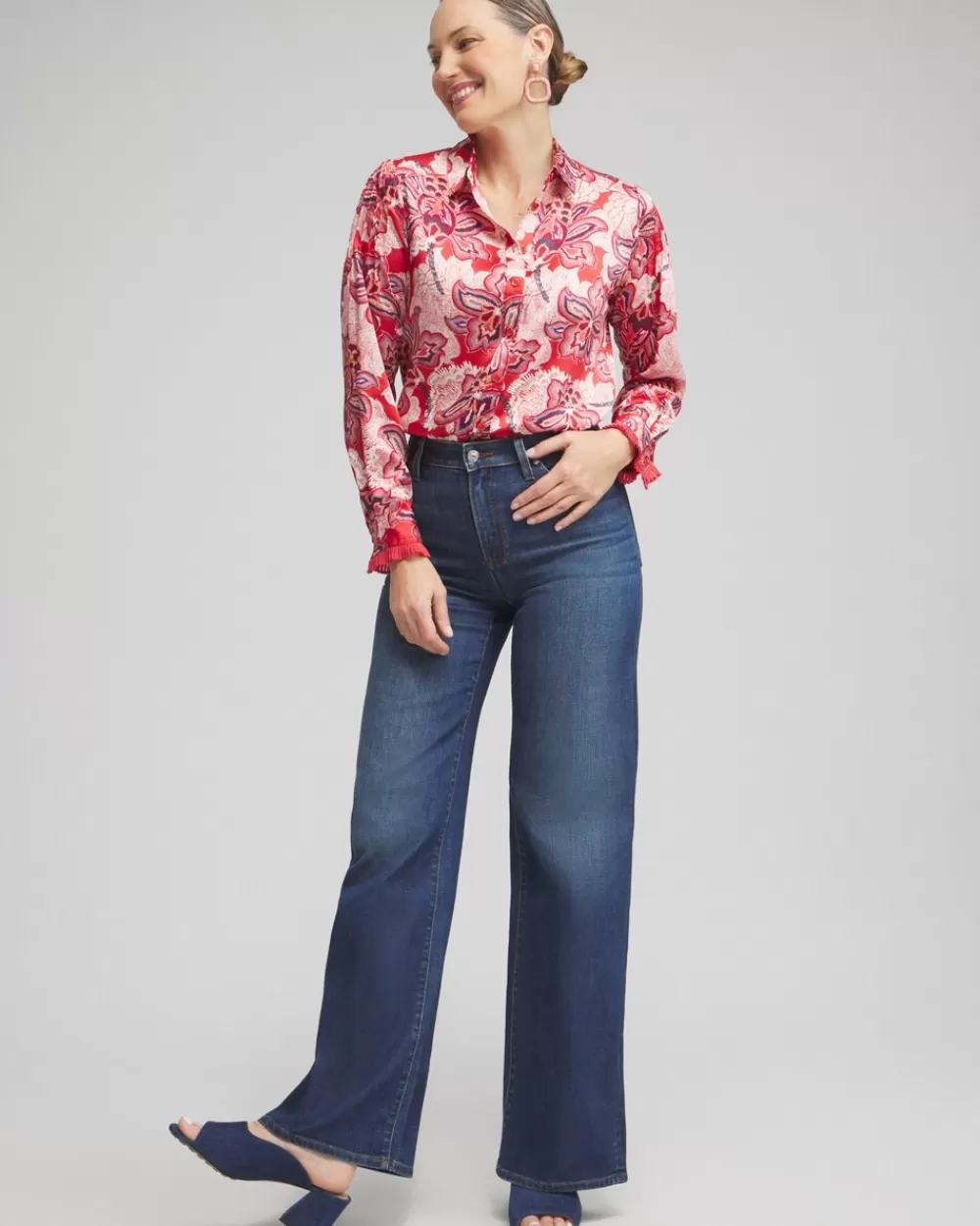 New Floral Pleated Blouse Tops