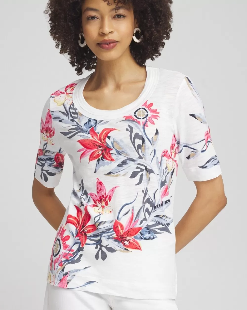 Sale Floral Scoop Neck Tee Tops