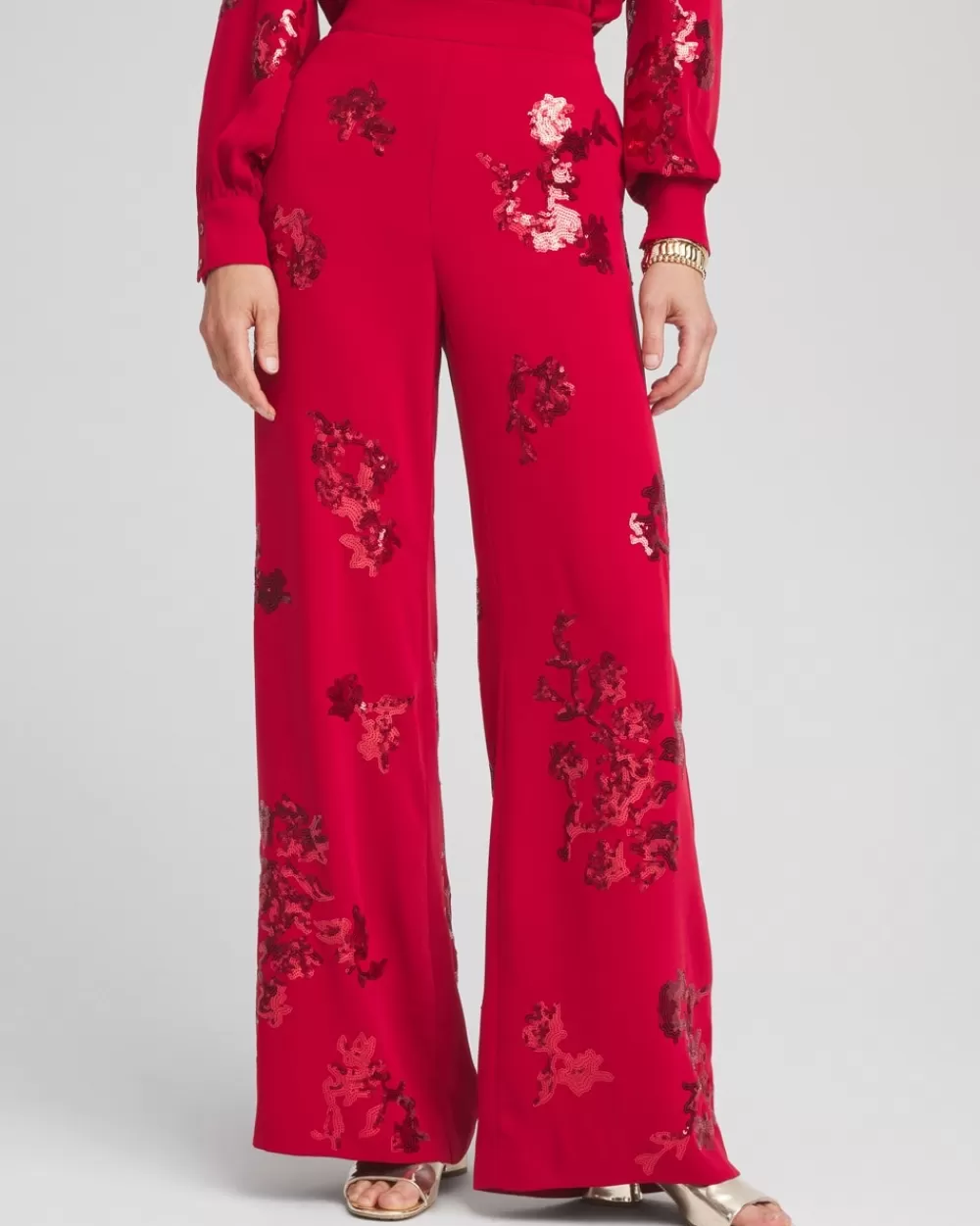 Fashion Floral Sequin Wide Leg Pants Pants | Matching Sets