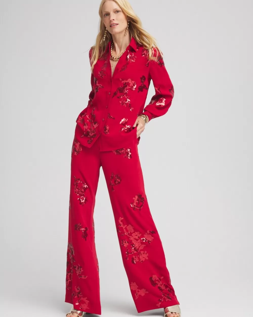 Fashion Floral Sequin Wide Leg Pants Pants | Matching Sets