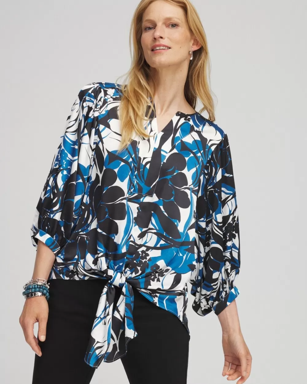 Store Floral Tie-Front Blouse Tops