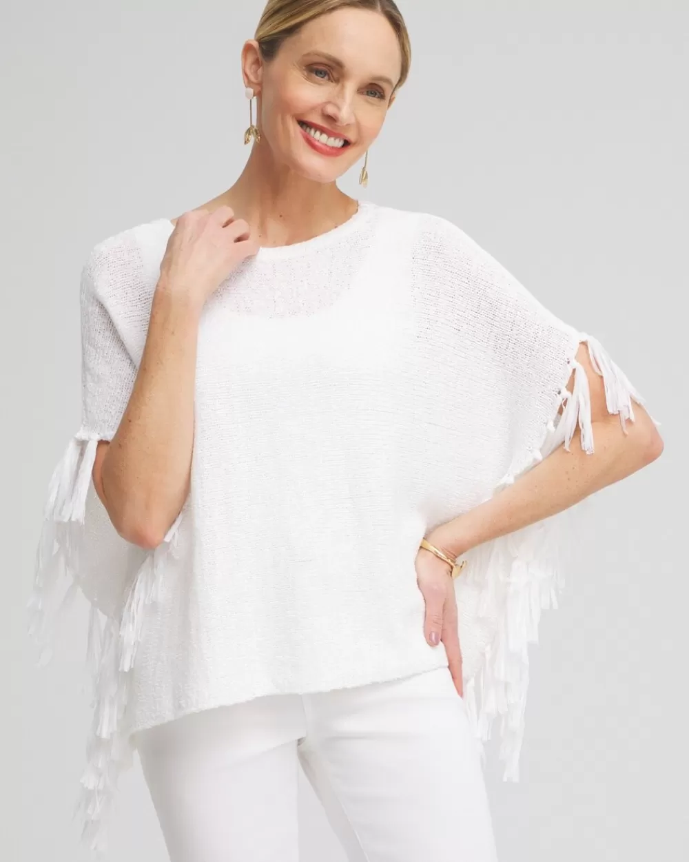 Online Fringe Knit Poncho Tops