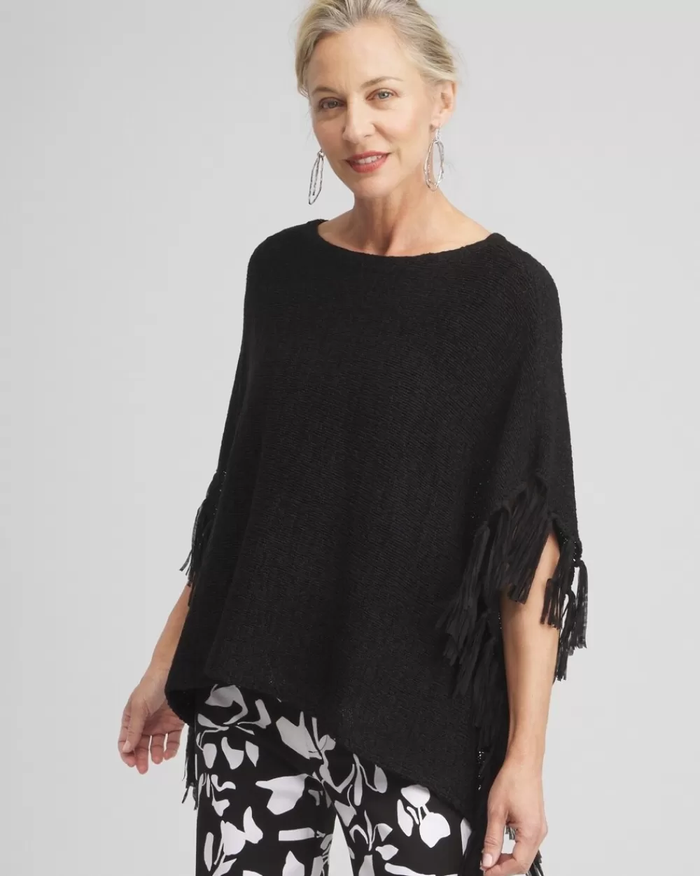 Online Fringe Knit Poncho Tops