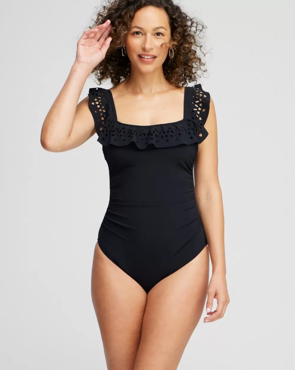 New Gottex Ruffle Square Neck One Piece Swim