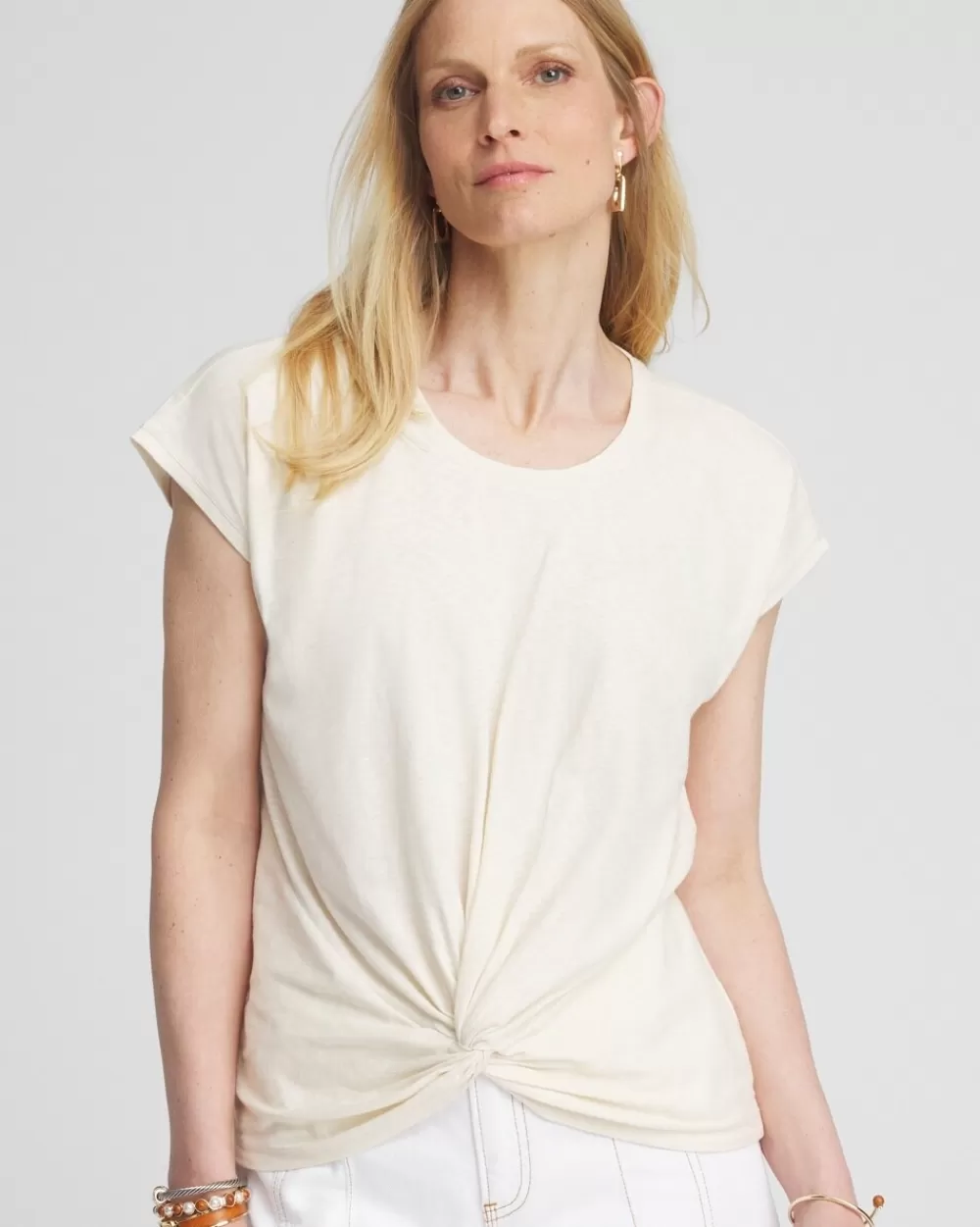 Sale Inverted Knot Front Tee Tops