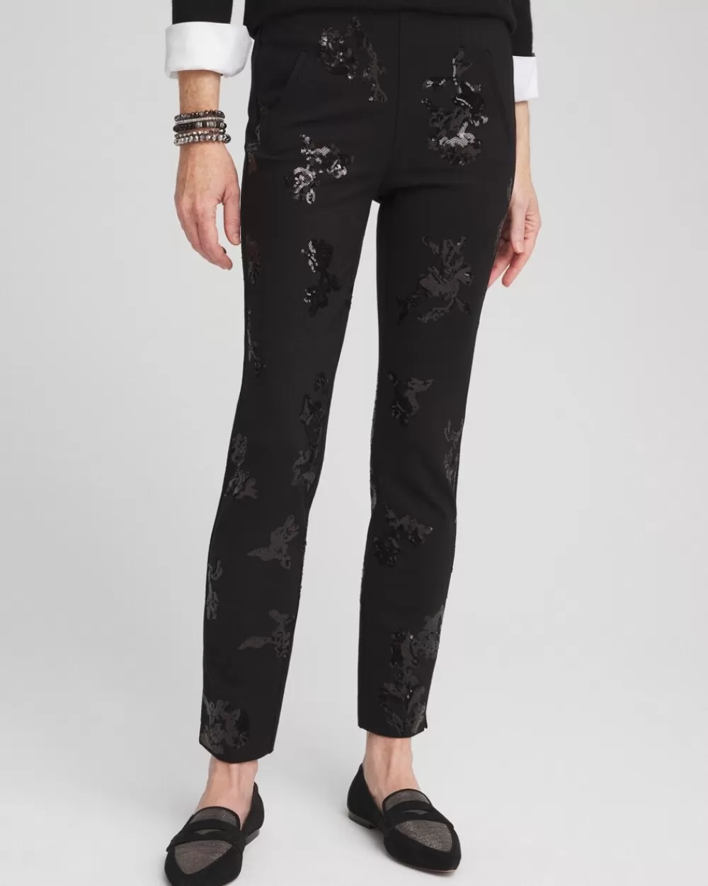 Hot Juliet Floral Sequin Ankle Pants Pants