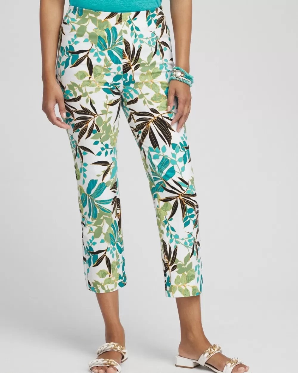 Cheap Juliet Palm Print Straight Cropped Pants Pants