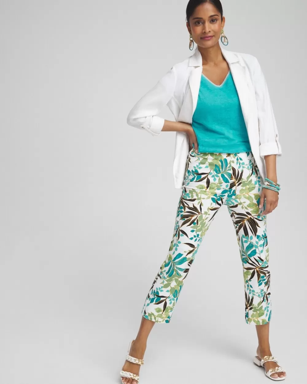 Cheap Juliet Palm Print Straight Cropped Pants Pants