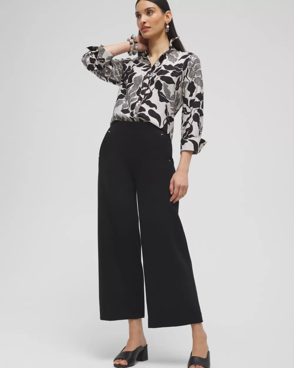 Shop Juliet Ponte Wide Leg Cropped Pants Pants